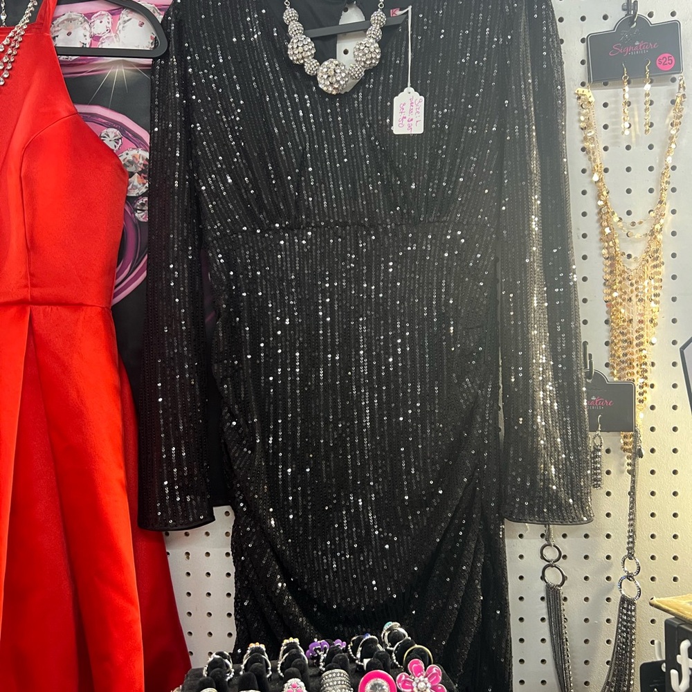 Black Sequin Bodycon Dress with Dolman Sleeves
